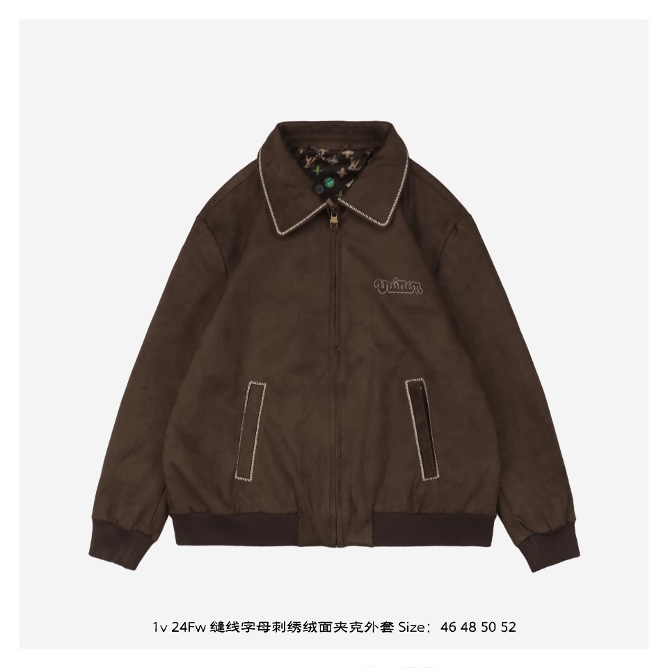 1v 24Fw stitched letter embroidered suede jacket jacket Choose LWG certified so
