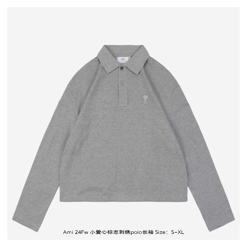 Ami 24Fw small heart logo embroidered polo long sleeved shirt Inspired by the r