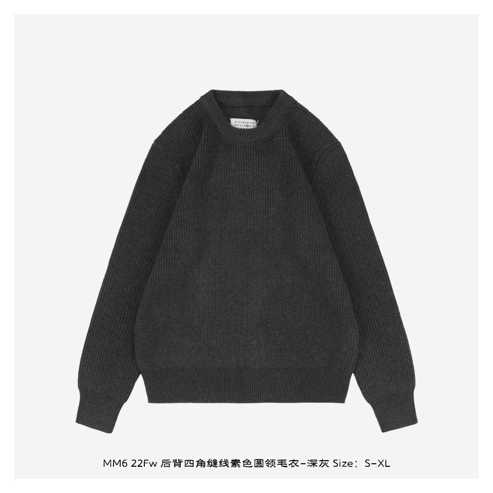 MaisonMargiela 22Fw Back Four Corner Seam Solid Color Round Neck Sweater Dark G