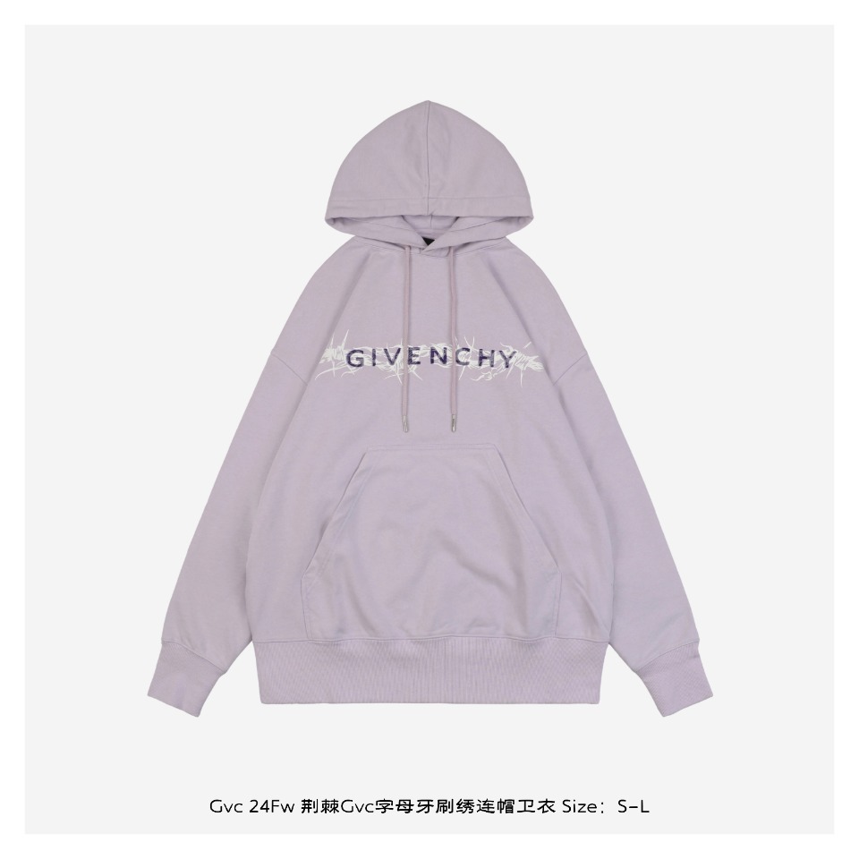 GivenchyGivenchy 24Fw Thorn Gvc Alphabet Toothbrush Embroidery Hoodie Hoodie T
