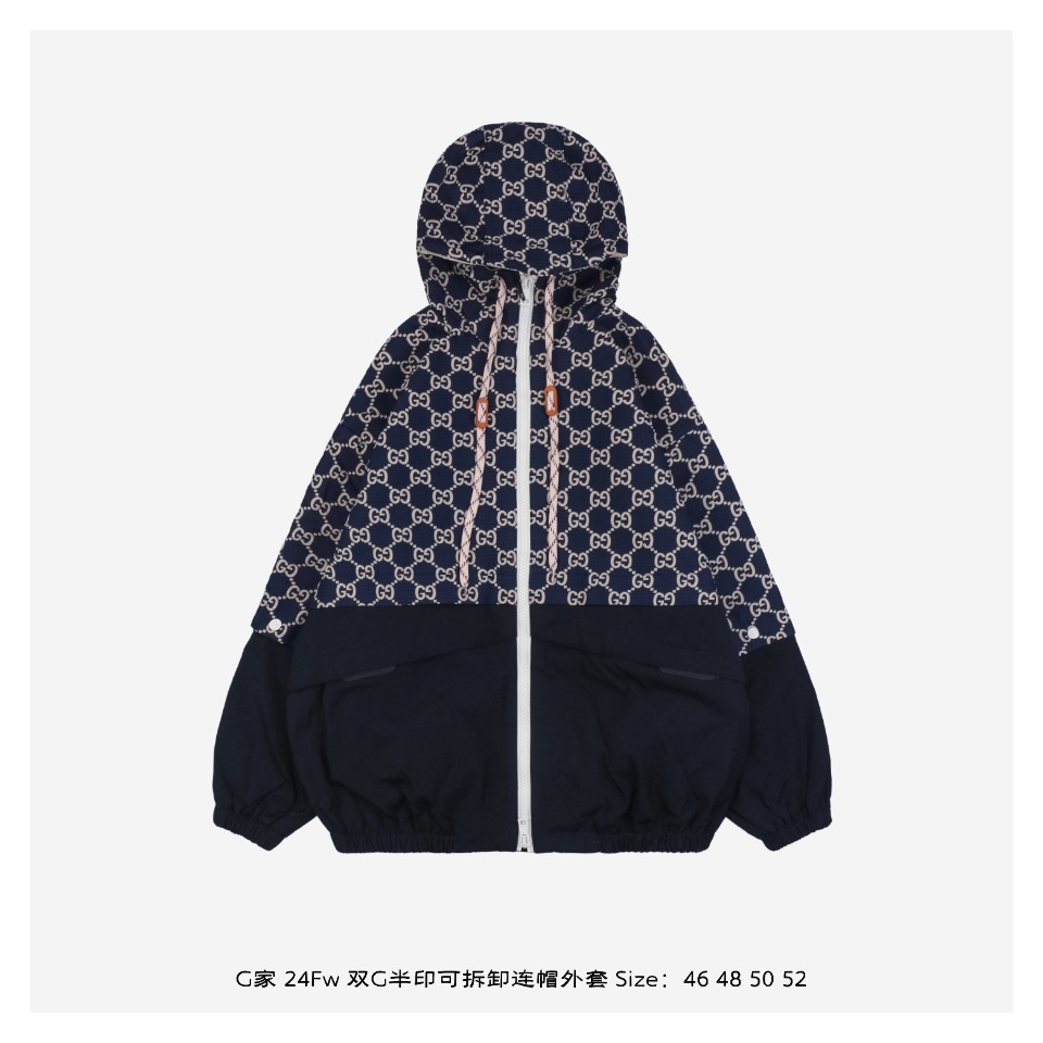 GucciGucci 24Fw Double G Half Print Detachable Hooded Jacket Classic Double G