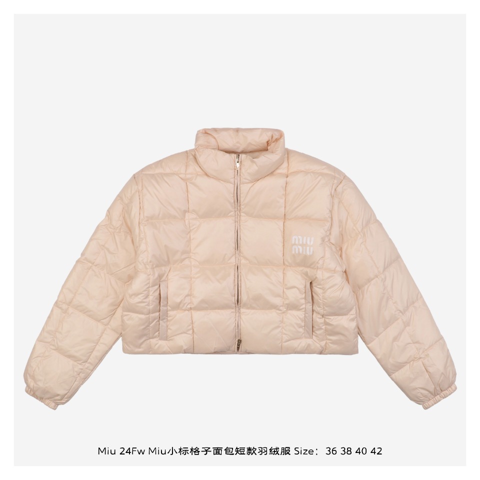 Miu Miu 24Fw Miu Small Label Checkered Bread Short Down JacketFull of high-l