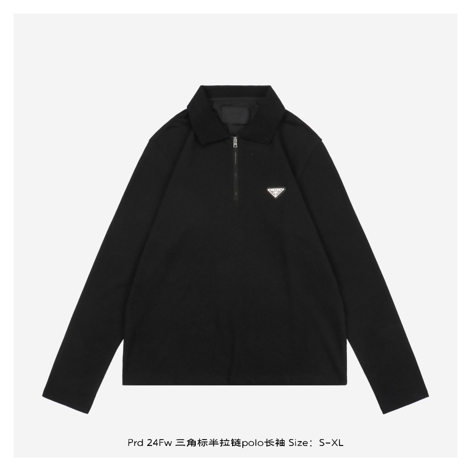 PradaPrada 24Fw Triangle Logo Half Zipper Polo Long Sleeve The fabric is made