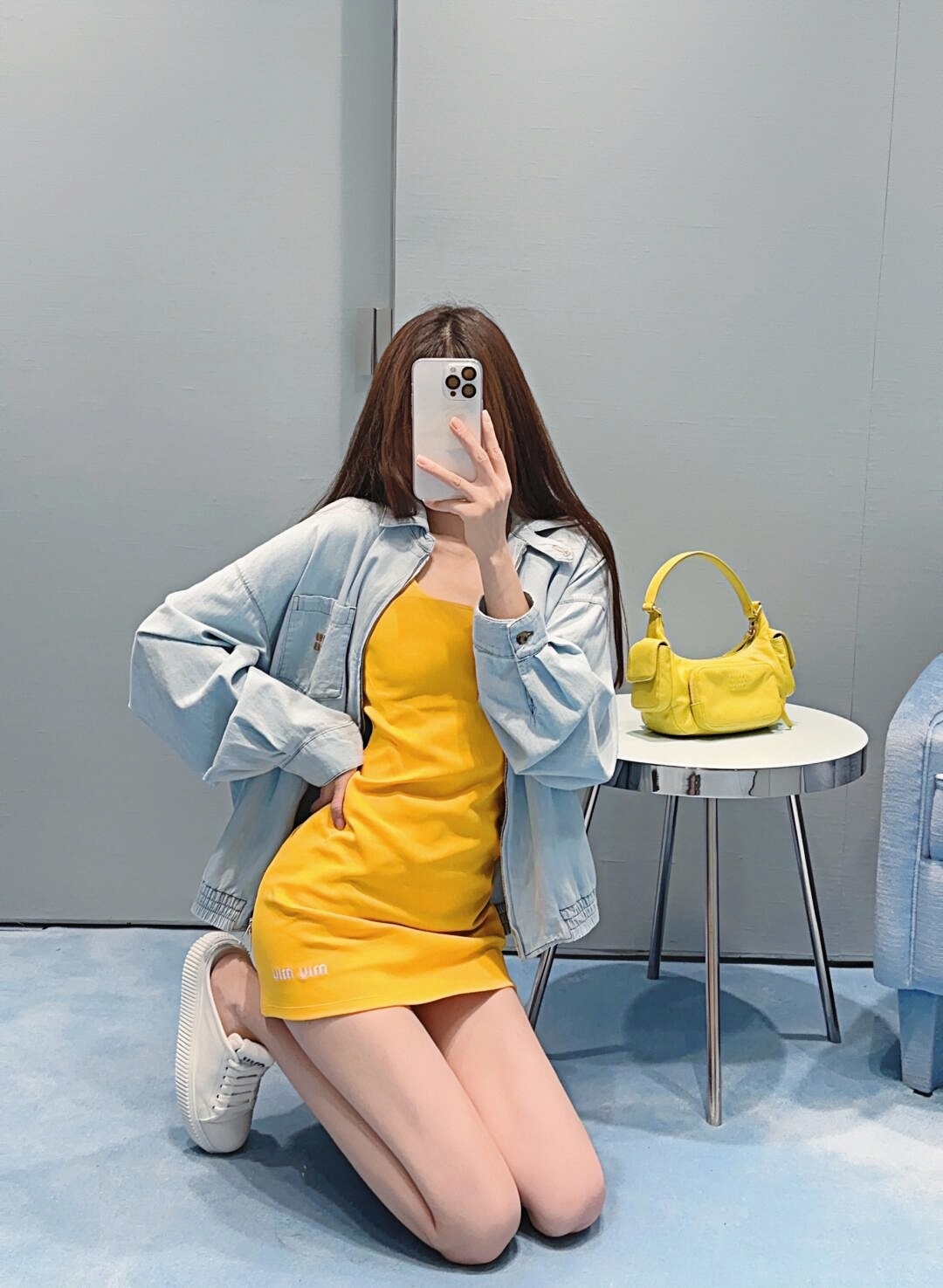 Miu Miu 24Fw Miu small label light colored denim jacket