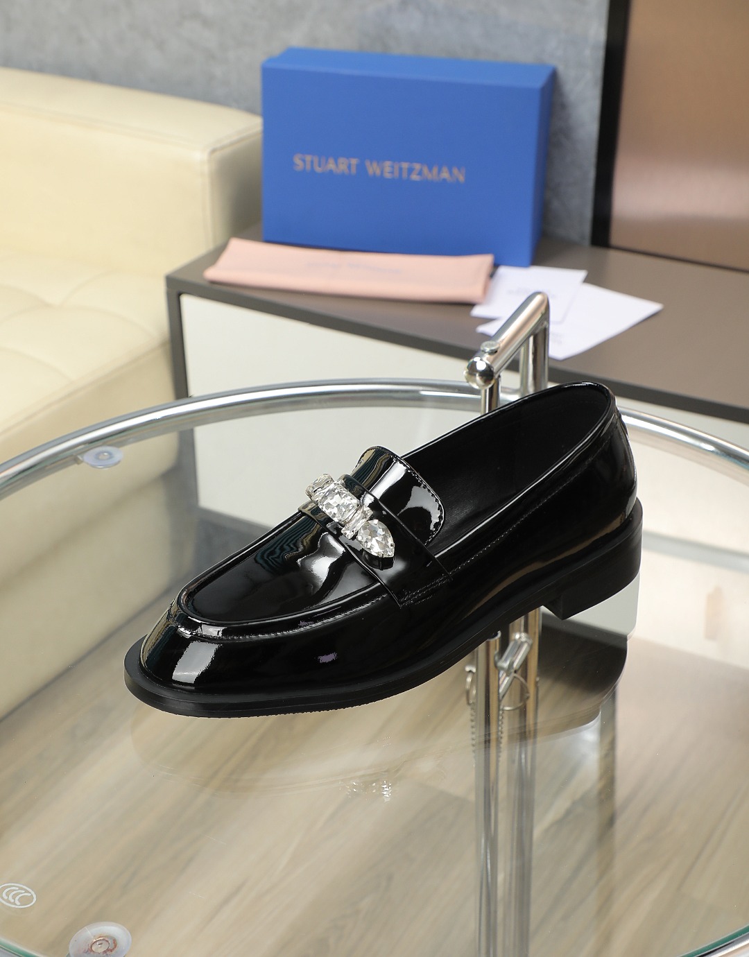 Stuart Weitzman SW2025 Crystal-Embellished Leather Loafers 6 o 1hgig83judkr1jlkmim19d81ts75
