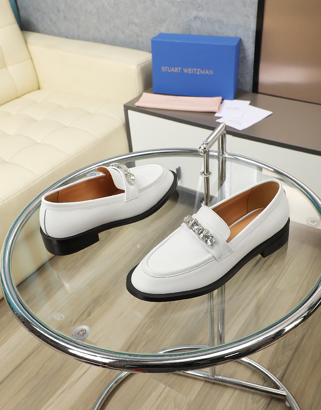 Stuart Weitzman Crystal-Embellished Leather Loafers - Spring 2025 Collection 5 o 1hgigf3771ret15ba4ltt8u1f0fn