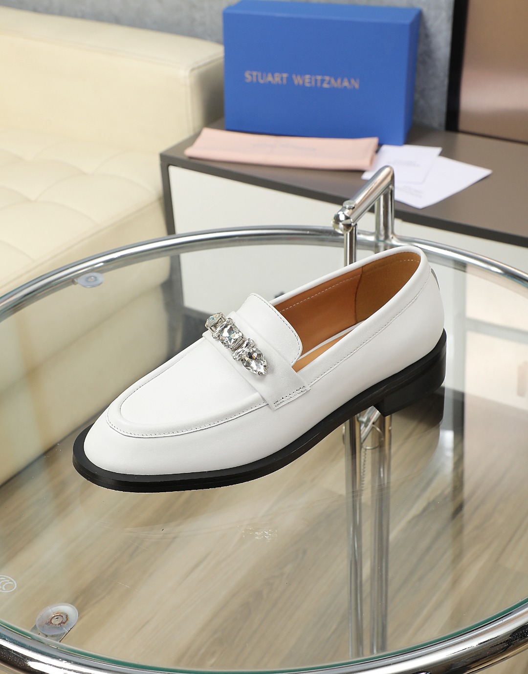 Stuart Weitzman Crystal-Embellished Leather Loafers - Spring 2025 Collection 7 o 1hgigf3798d3jcb23t1kt3b05p