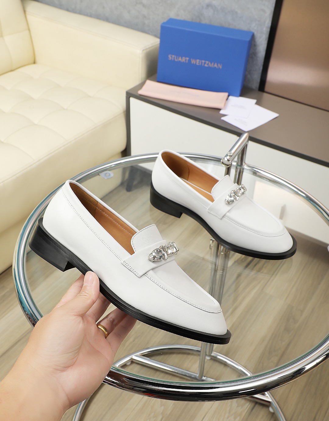 Stuart Weitzman Crystal-Embellished Leather Loafers - Spring 2025 Collection 9 o 1hgigf37a15i313pr1i4okustsr