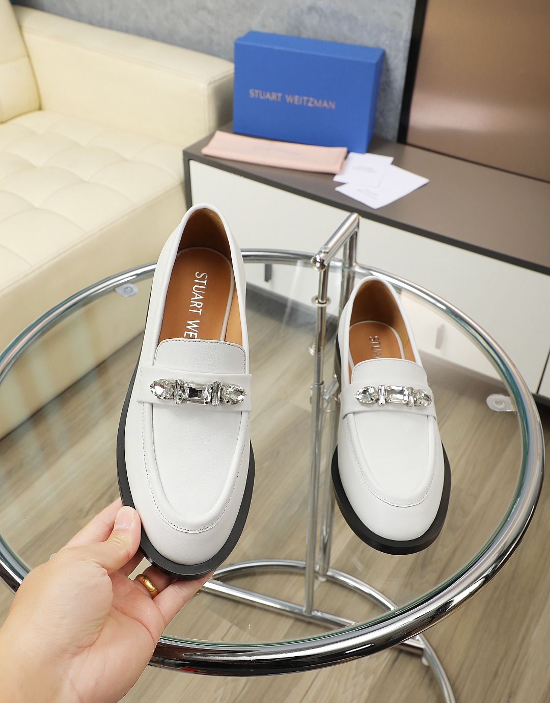Stuart Weitzman Crystal-Embellished Leather Loafers - Spring 2025 Collection 8 o 1hgigf37a1b2t1ljt18dt3ld1545q