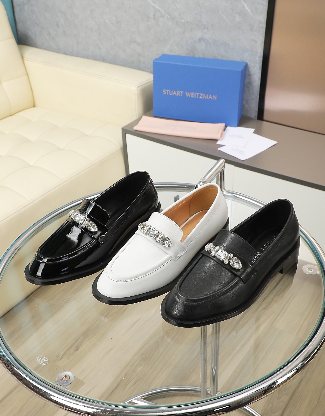 Stuart Weitzman Crystal-Embellished Leather Loafers - Spring 2025 Collection 10 o 1hgigfeo71lou15rp707107b4r9s