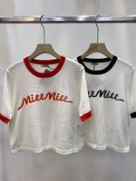 MiuMiu Clothing T-Shirt Black Red Printing Women Knitting Spring Collection Fashion
