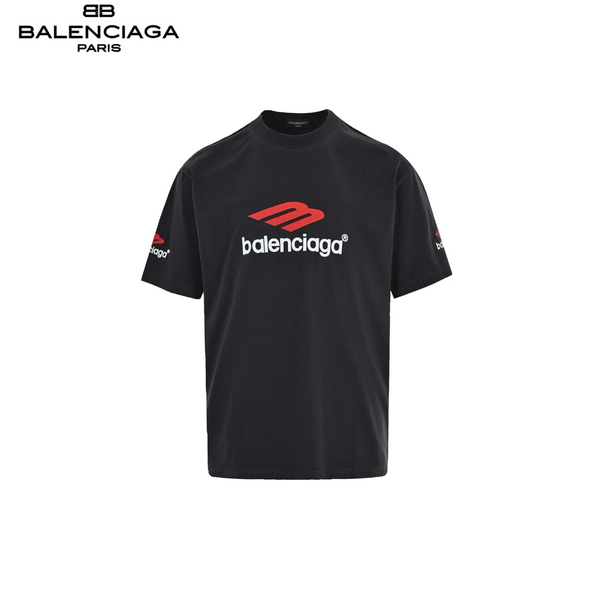 Balenciaga/巴黎世家 24SS前后绣花M短袖水洗黑 白色