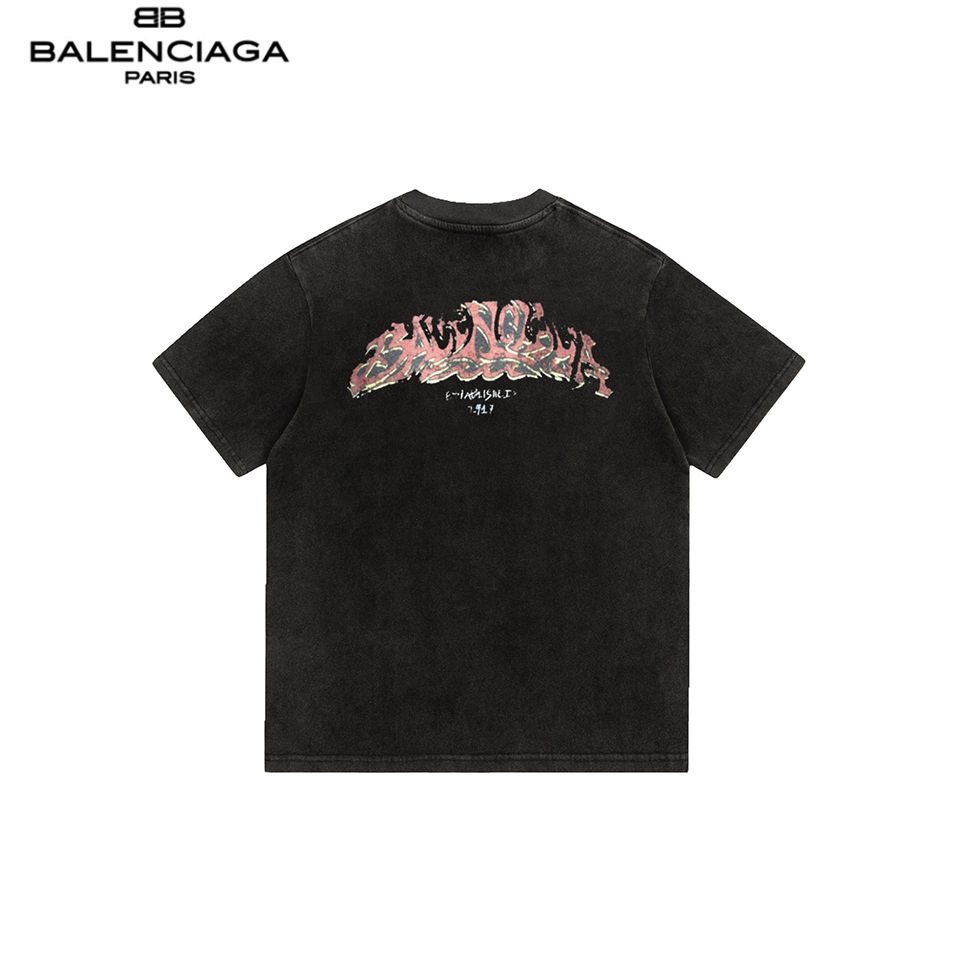 150 Balenciaga/巴黎世家 火焰做旧水洗短袖 采用32支双纱