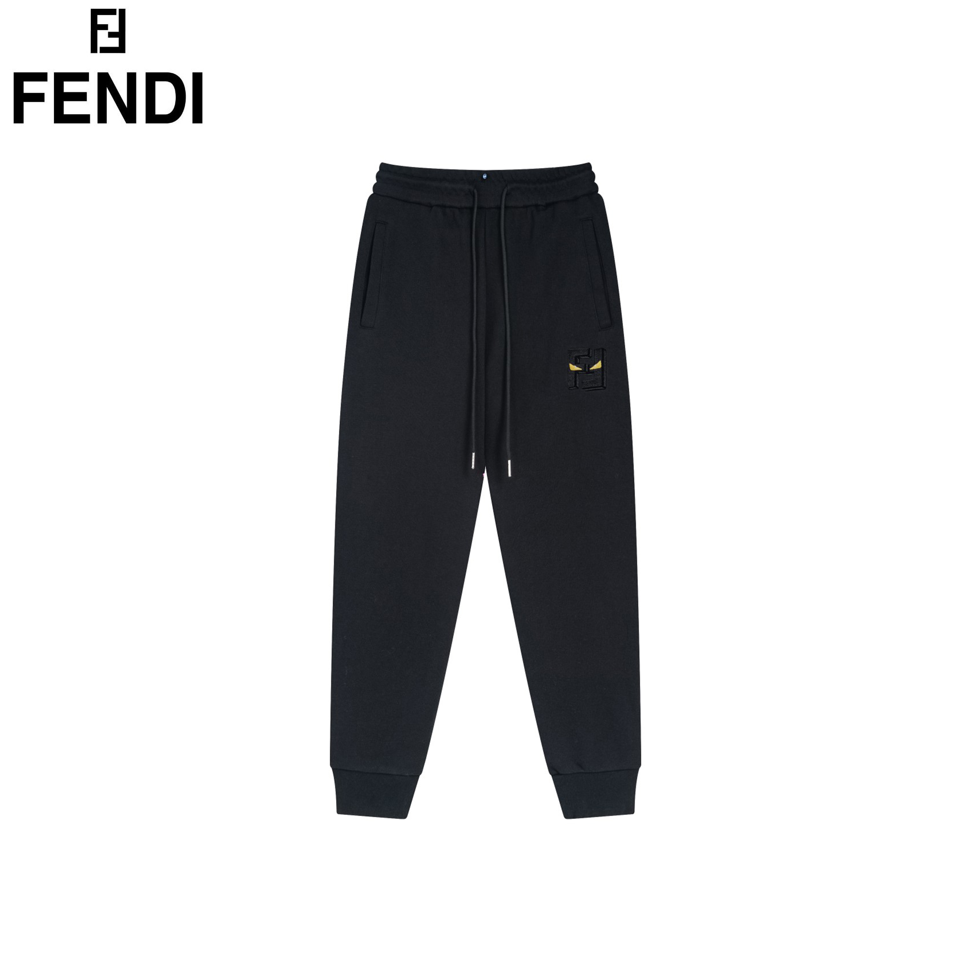 Fendi/芬迪 24FW 小怪兽互扣LOGO绣花长裤 秋冬系列 男士休闲抽绳束脚裤