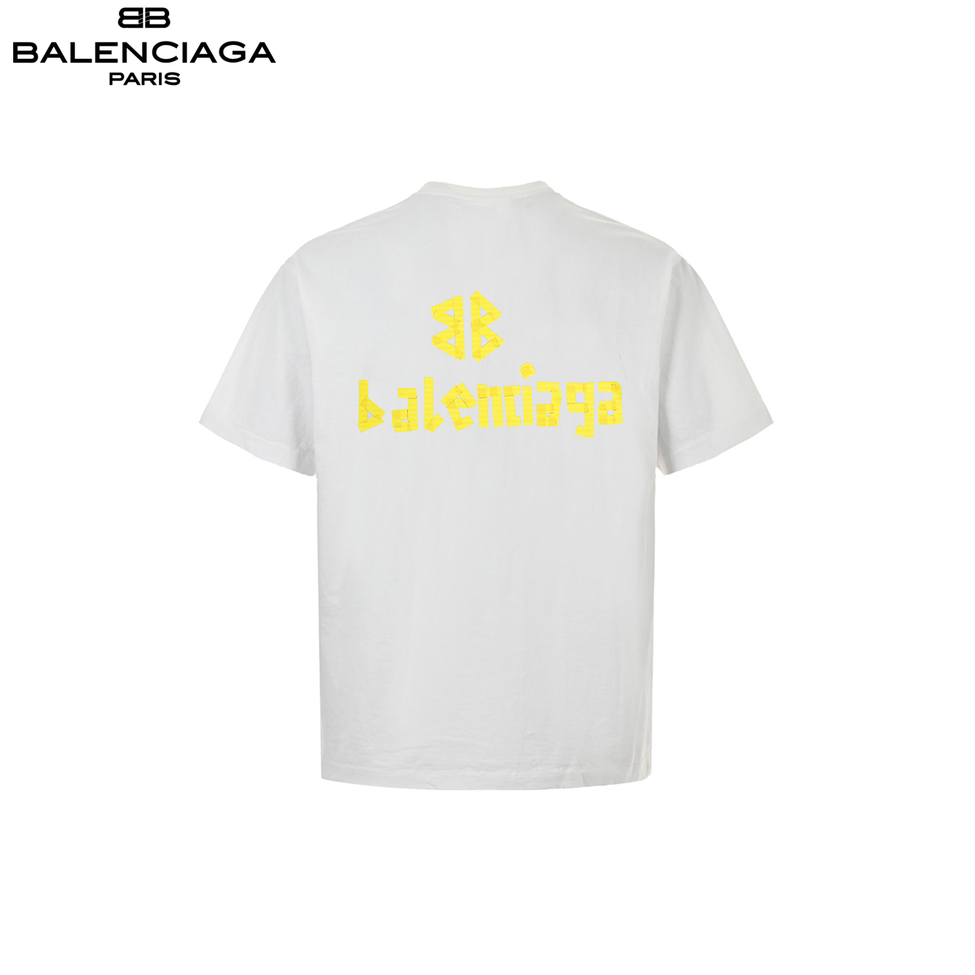 150 Balenciaga/巴黎世家做旧水洗胶带LOGO短袖 领口捆条采用纯棉本布一体切的捆条