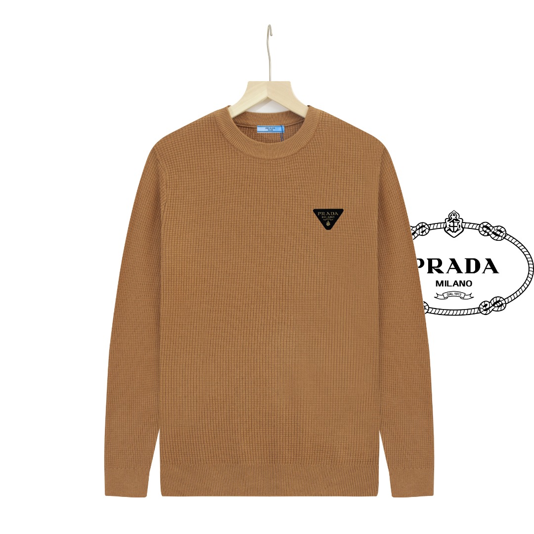 Prada Clothing Sweatshirts Black Brown Cotton Knitting Wool Casual