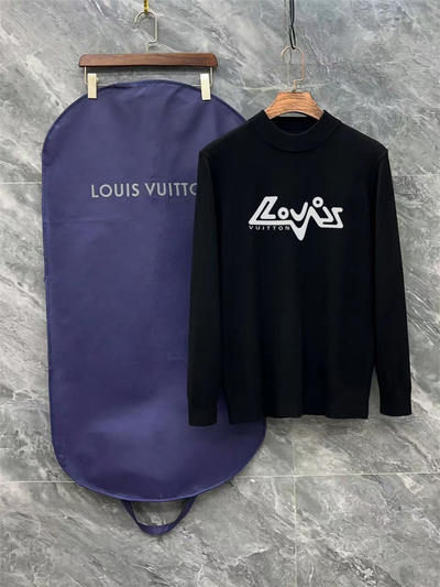 Louis Vuitton Clothing Sweatshirts Black White Printing Unisex Women Wool Winter Collection