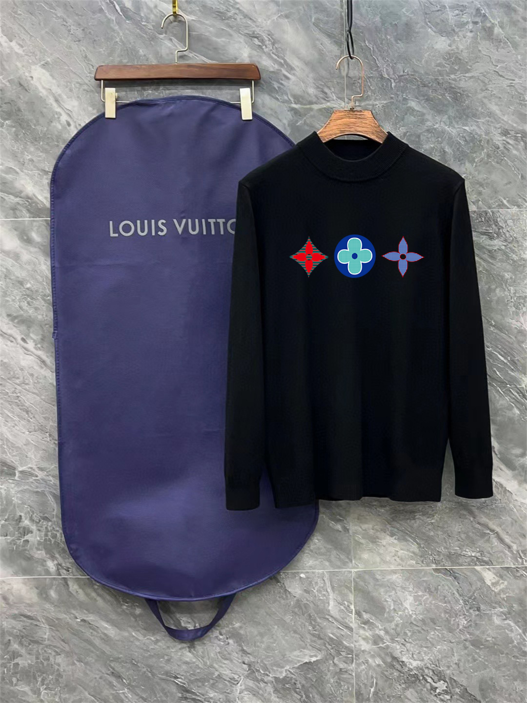 Louis Vuitton Shop
 Clothing Sweatshirts Black White Printing Unisex Women Wool Winter Collection