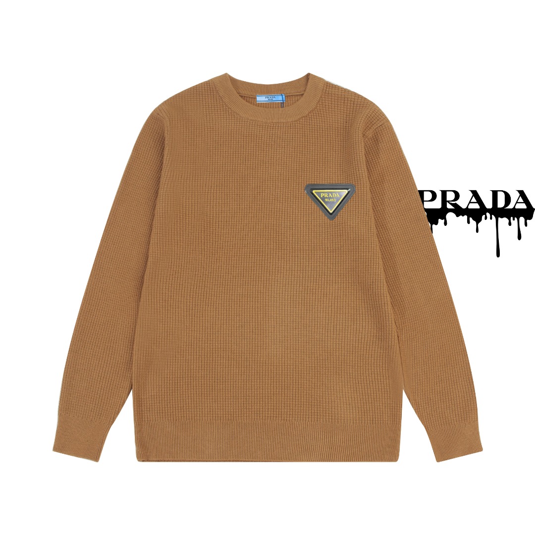 Prada Clothing Sweatshirts Black Brown Cotton Knitting Wool Casual