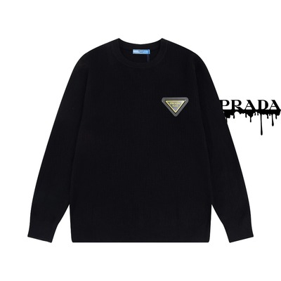 Prada Clothing Sweatshirts Black Brown Cotton Knitting Wool Casual