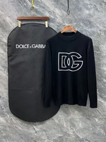 Dolce & Gabbana Clothing Sweatshirts Black White Printing Unisex Women Wool Winter Collection