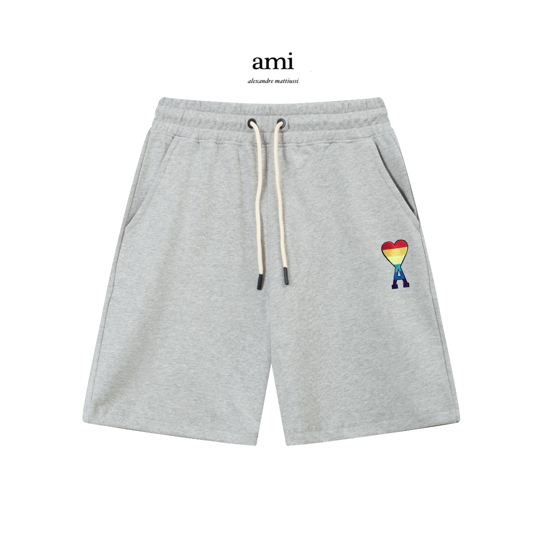 AMI SS Unisex Shorts: Black Grey, Sizes S-XL, Slant & Back Pockets, Logo Design - 图片 3