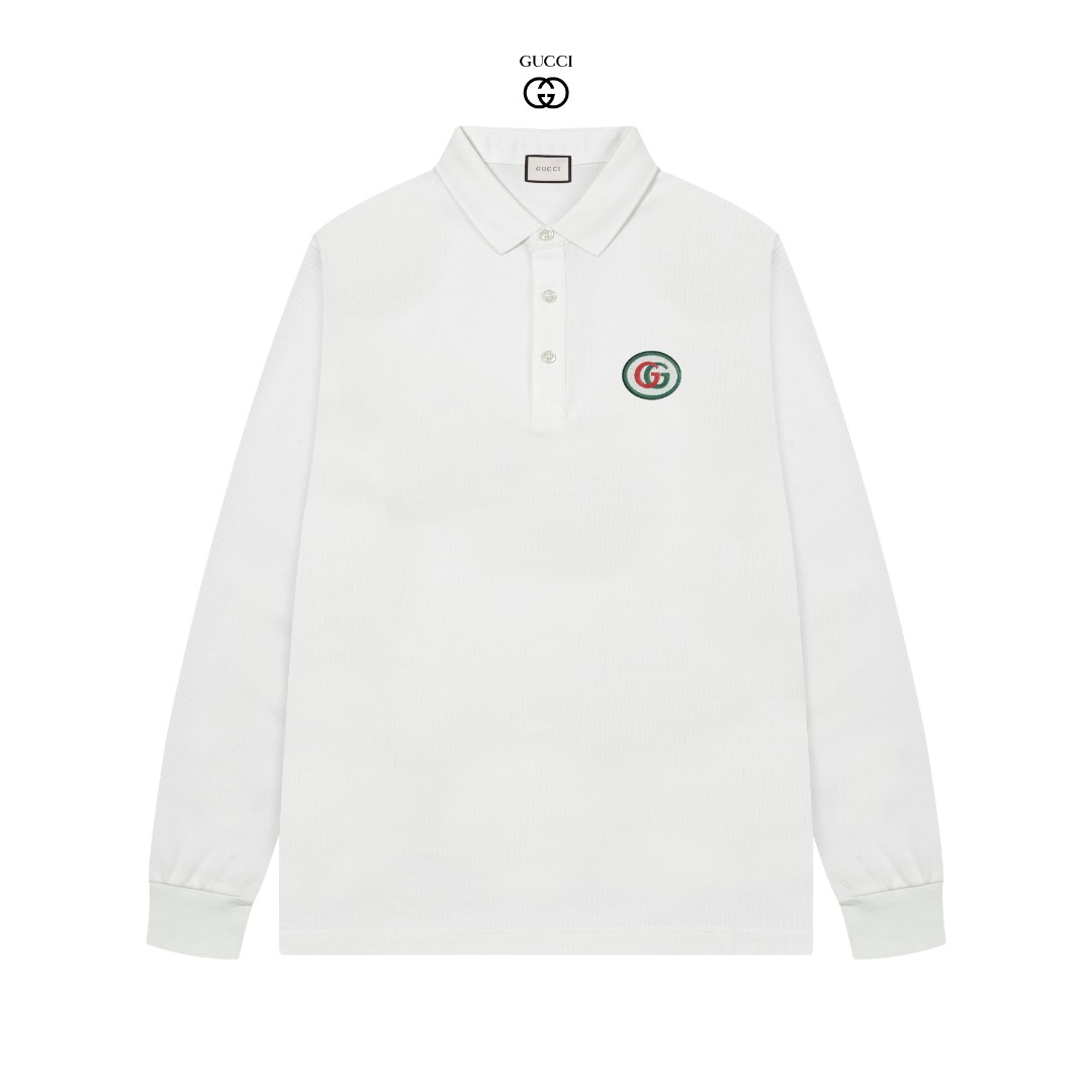P115 Gucci Nueva colección SS de polo de manga larga con cuello, de algodón piqué de alta calidad para hombre, para neg…