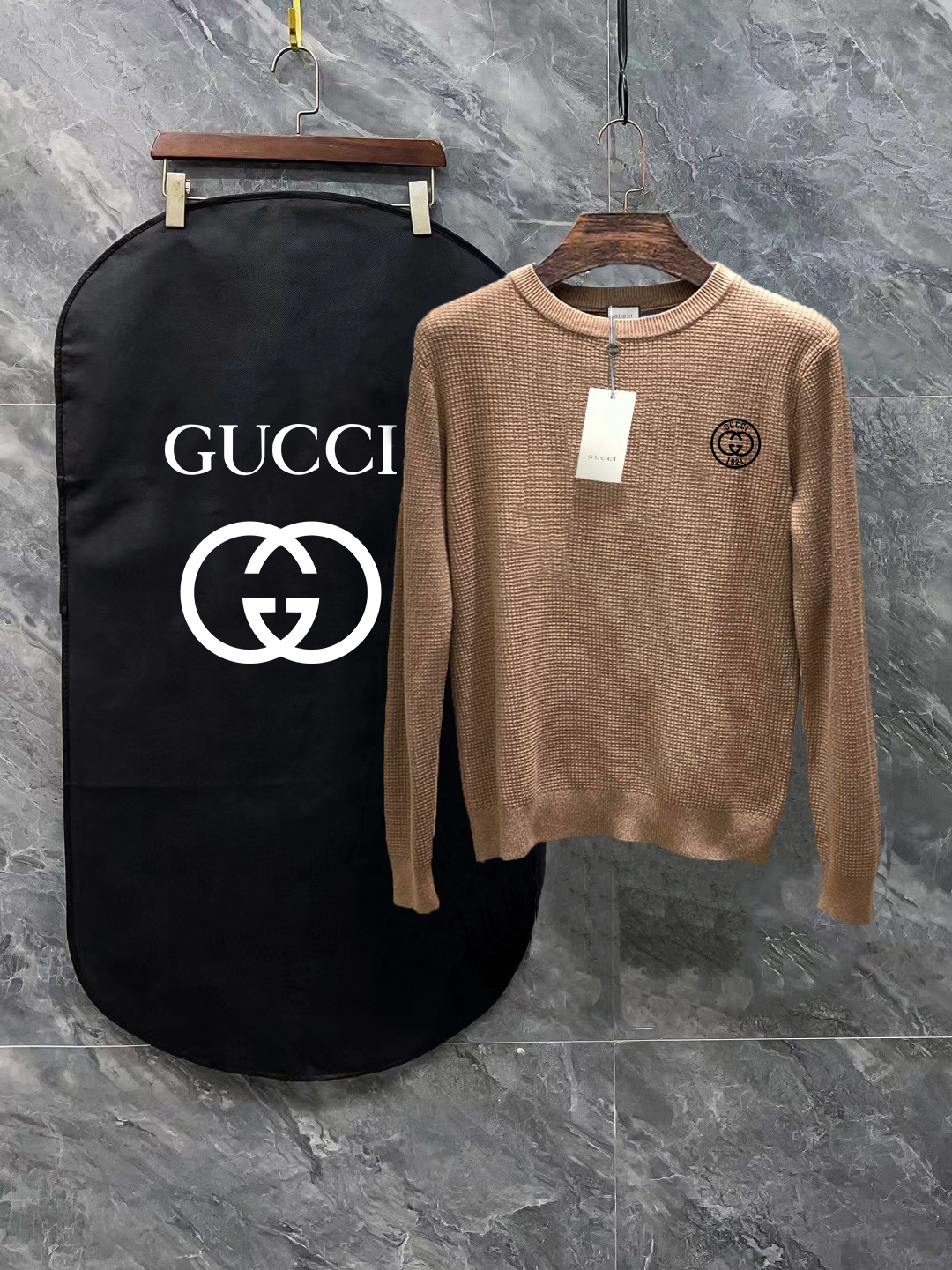 GICCI Gucci con 3 etiquetas completas, suéter clásico de gofre con logo, estilo clásico básico, clásico que se usa todo…