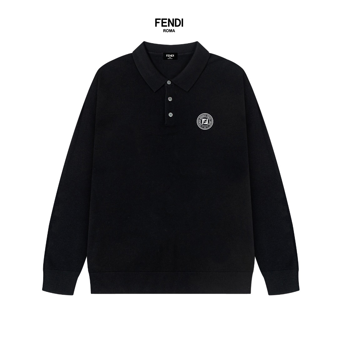 Fendi Clothing Polo Sweatshirts Black Grey Wool Casual