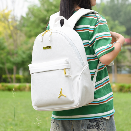 Air Jordan Backpack, PU Leather School Bag, Unisex Design - White 1 Air Jordan Backpack, PU Leather School Bag, Unisex Design - White
