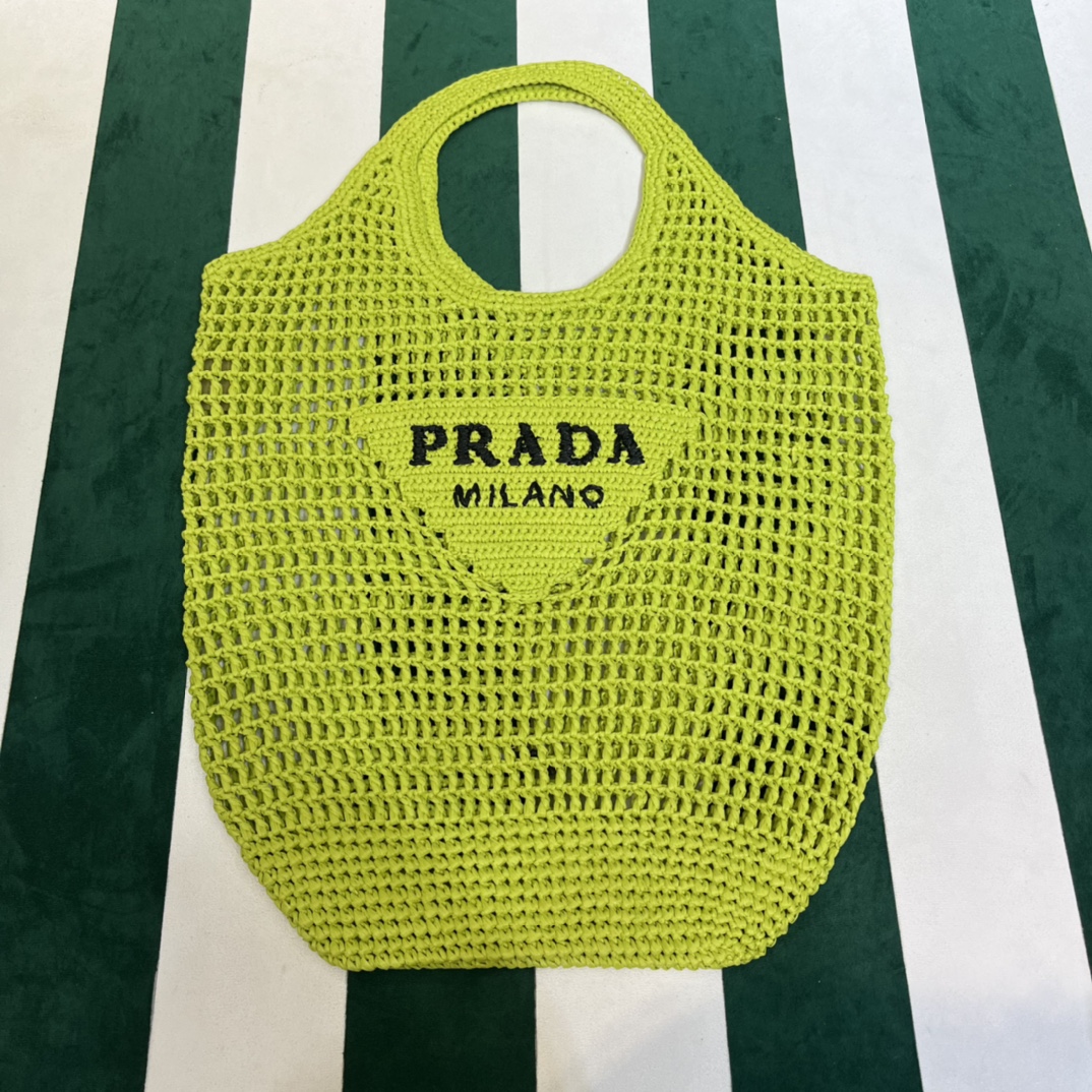 Prada Online
 Tassen Tote Tas Groen Openwerk Raffia Stro geweven Weven