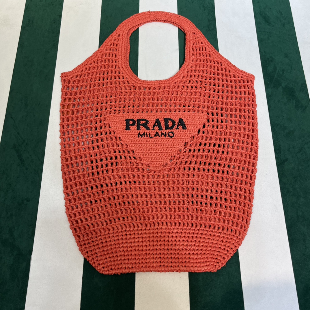 Prada Tassen Tote Tas Openwerk Raffia Stro geweven Weven