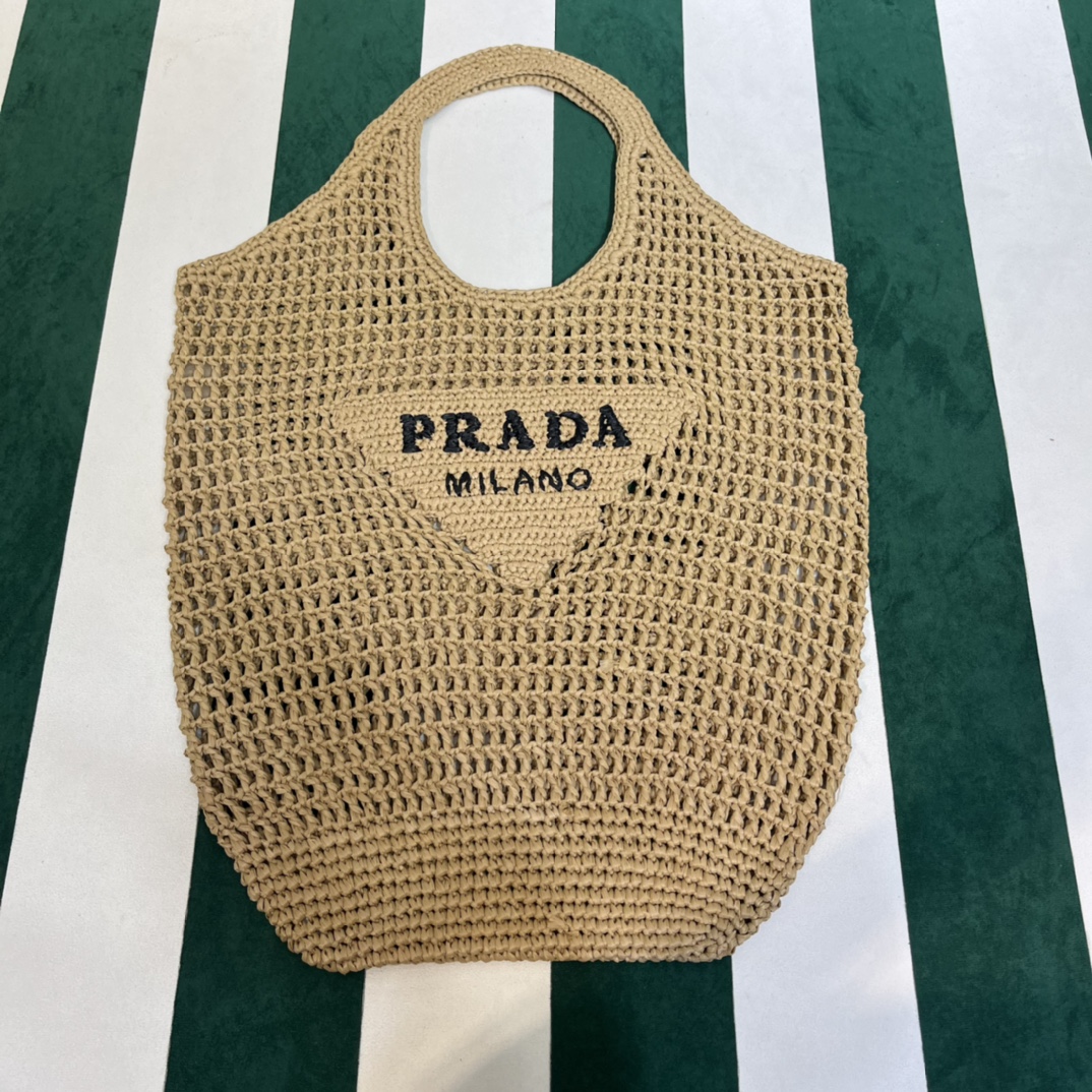 Prada Tassen Tote Tas Hoogste productkwaliteit
 Abrikos kleur Openwerk Raffia Stro geweven Weven