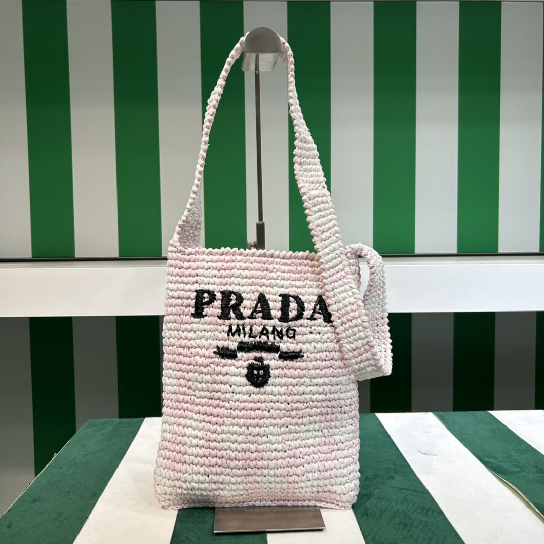 Prada Tassen Schoudertas Tote Tas Weven Raffia Stro geweven