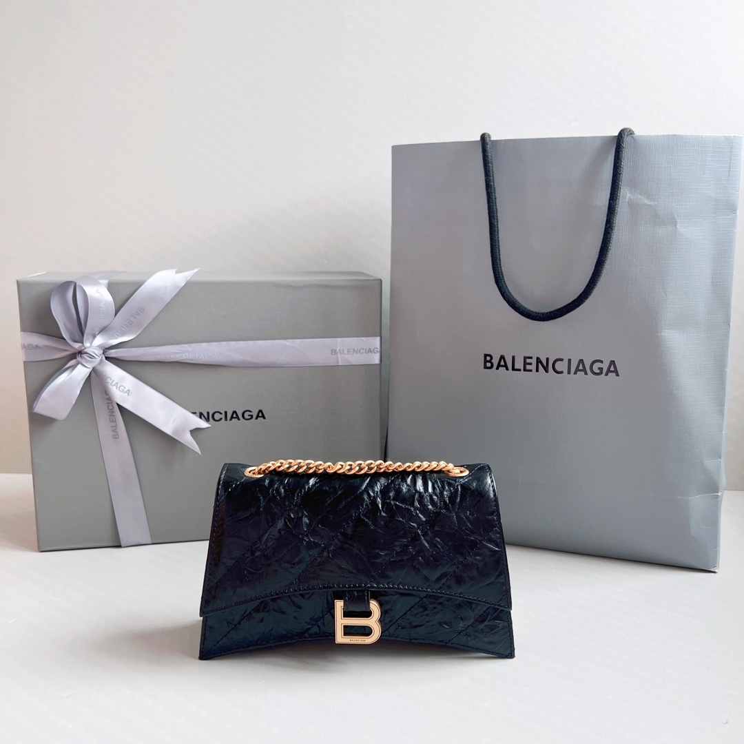 Balenciaga Tassen handtassen Schoudertas Zwart Zilver Kalfsleer Koeienhuid Schapenvacht Kettingen