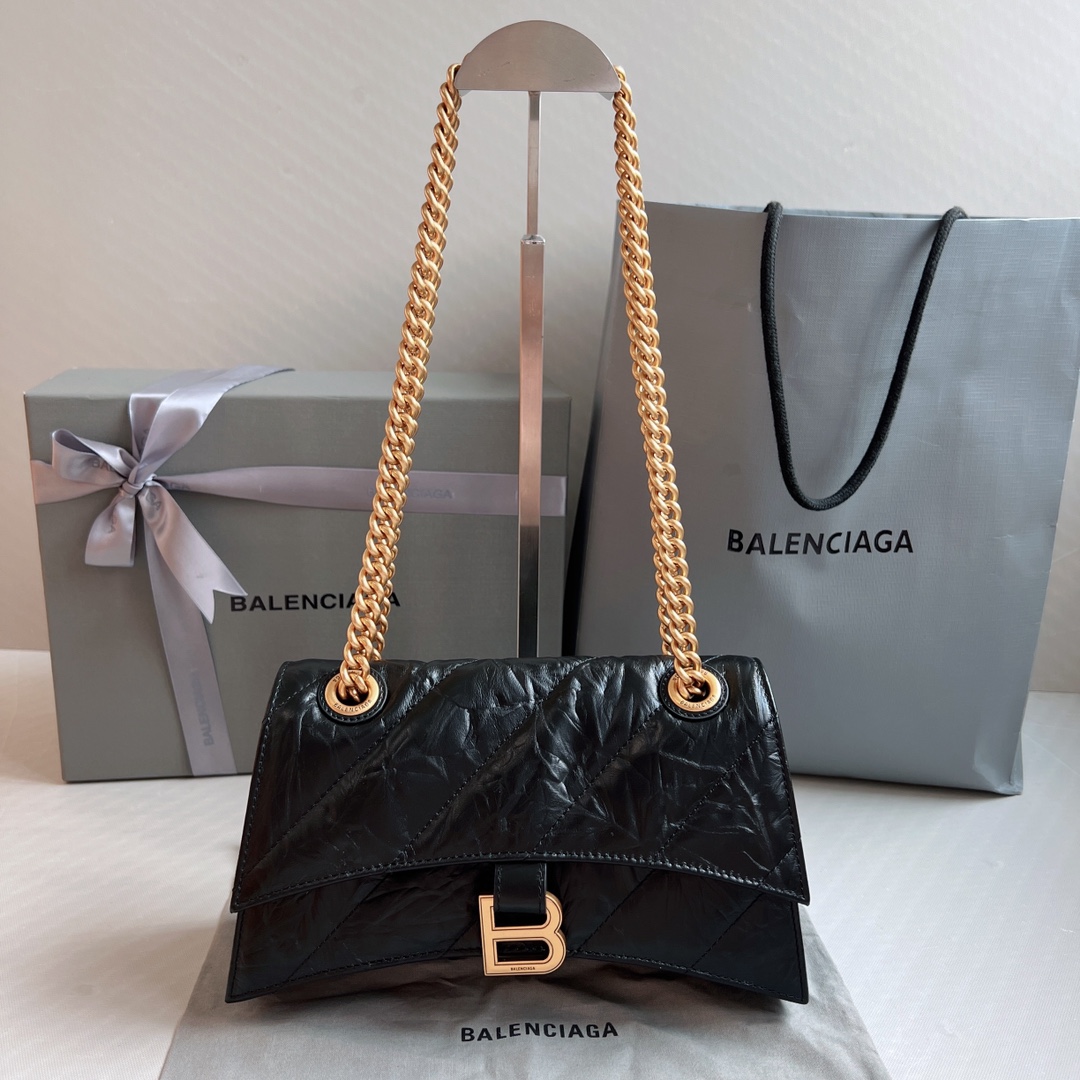 Balenciaga Kopen Tassen handtassen Schoudertas Zwart Goud hardware Kalfsleer Koeienhuid Schapenvacht Herfst/winter collectie Kettingen