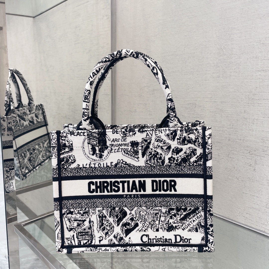 Dior Book Tote Tassen handtassen Tote Tas Zwart Wit Borduurwerk