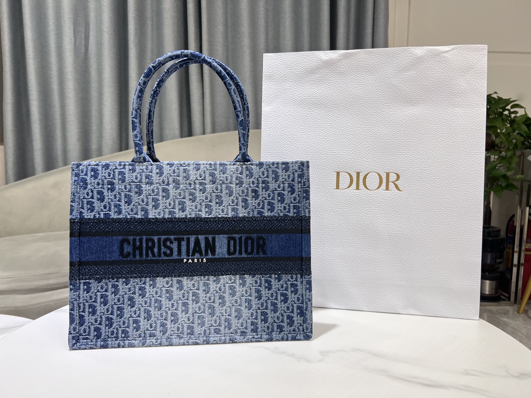 Dior Book Tote Tassen handtassen Tote Tas Blauw Denim blauw Oblique