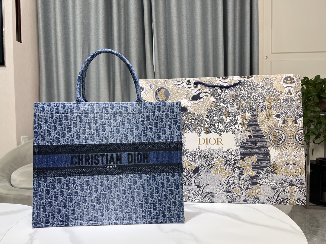 Dior Book Tote Tassen handtassen Tote Tas Blauw Denim blauw Oblique