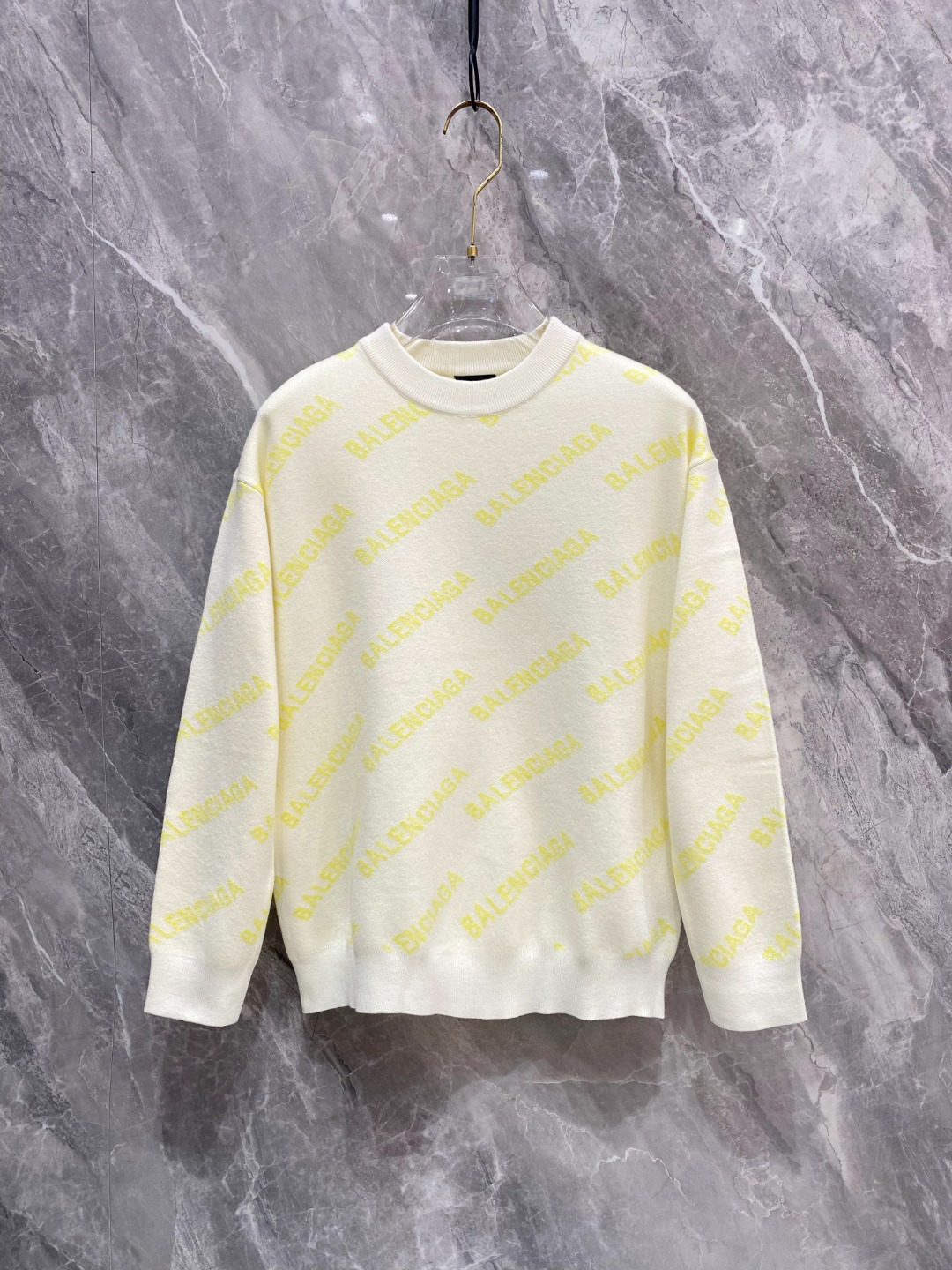 Balenciaga Cream Allover Logo Sweater