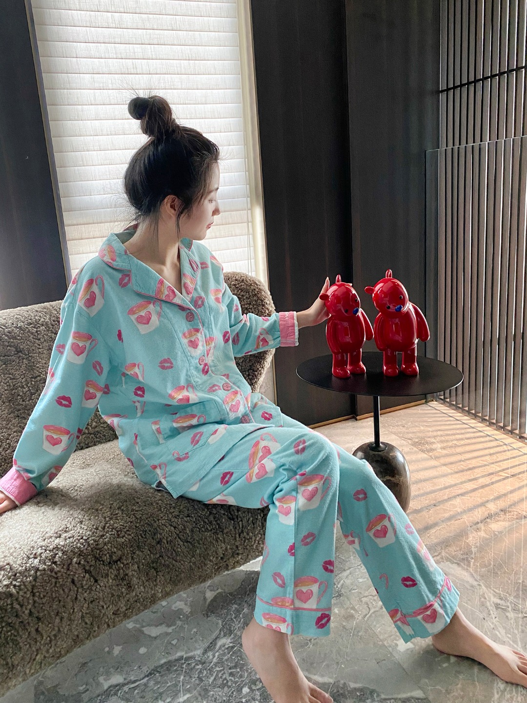 PJS brushed pure cotton home clothes care for the skin all night, light  - Lifestyle