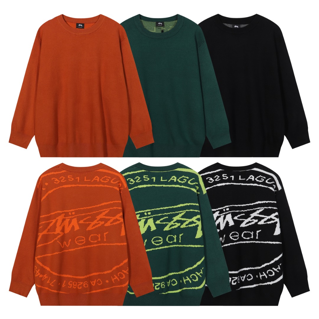 ST13# Stussy Sudadera de punto de cuello redondo con letras de graffiti clásicas de Stussy, nueva temporada otoño/invie…