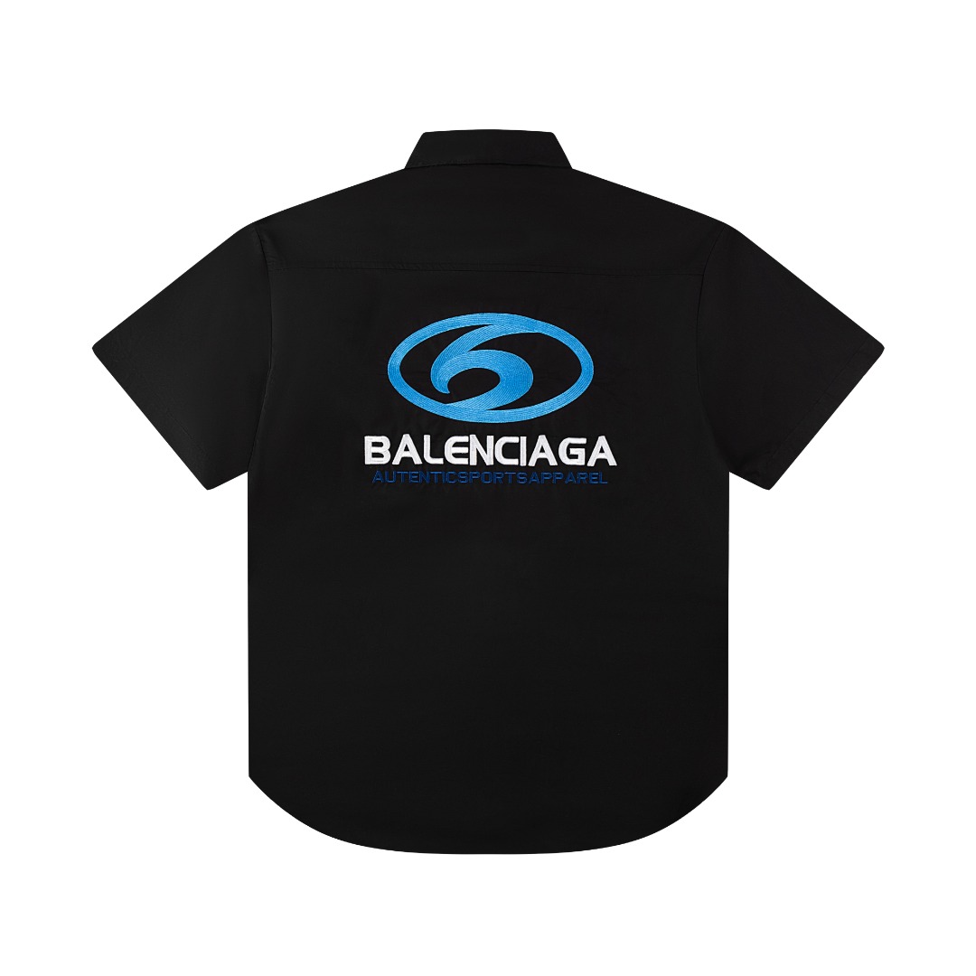 Balenciaga 24SS Embroidered Short Shirts in Black, Cotton Silk Fabric, Customized Details - 图片 3