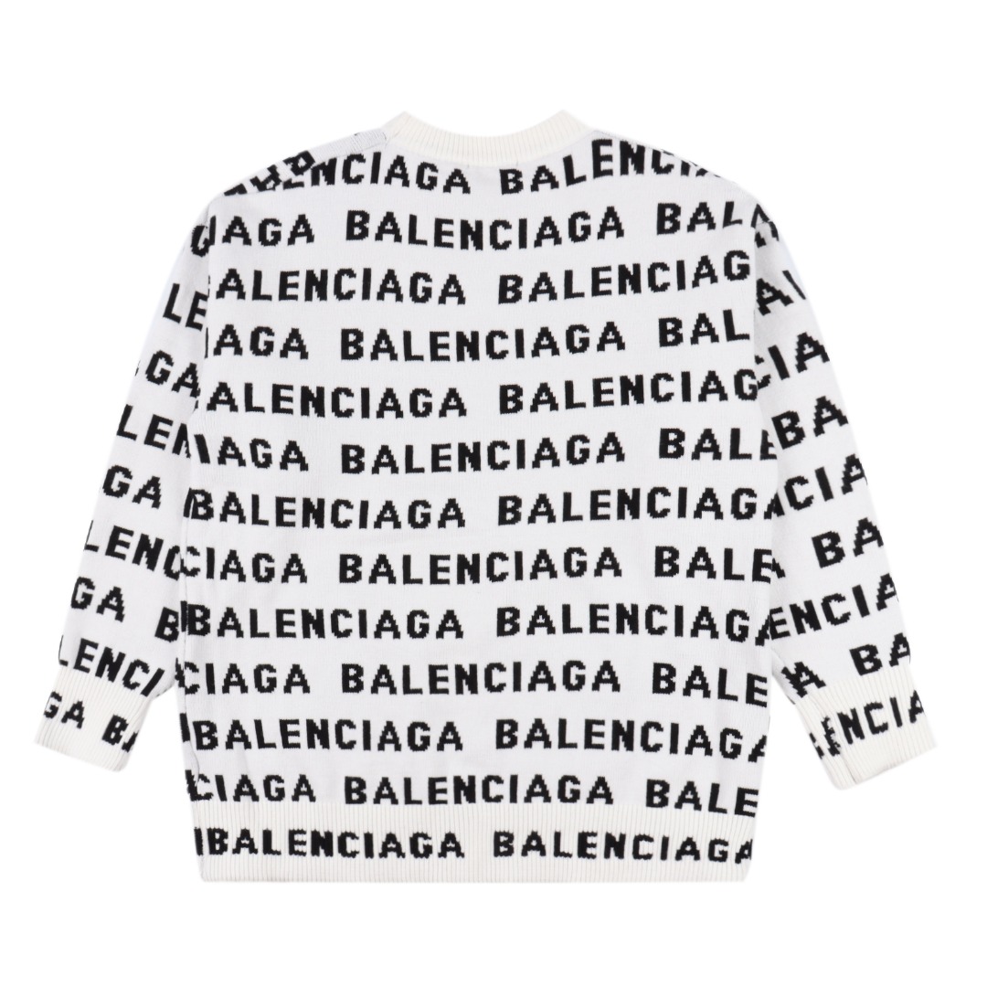 BALENCIAGA/巴黎世家 新款横向提花字母圆领针织毛衣