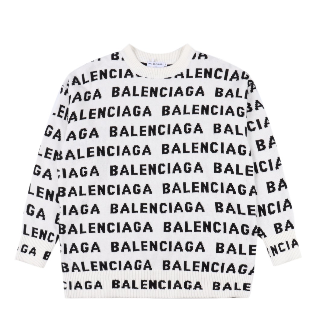 BALENCIAGA/巴黎世家 新款横向提花字母圆领针织毛衣