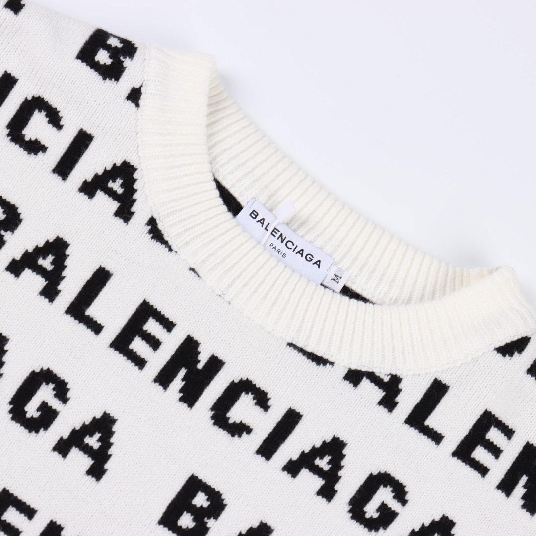 BALENCIAGA/巴黎世家 新款横向提花字母圆领针织毛衣