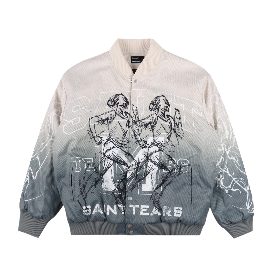 Saint michael tears 复古美式棒球服全印vintage棉服外套