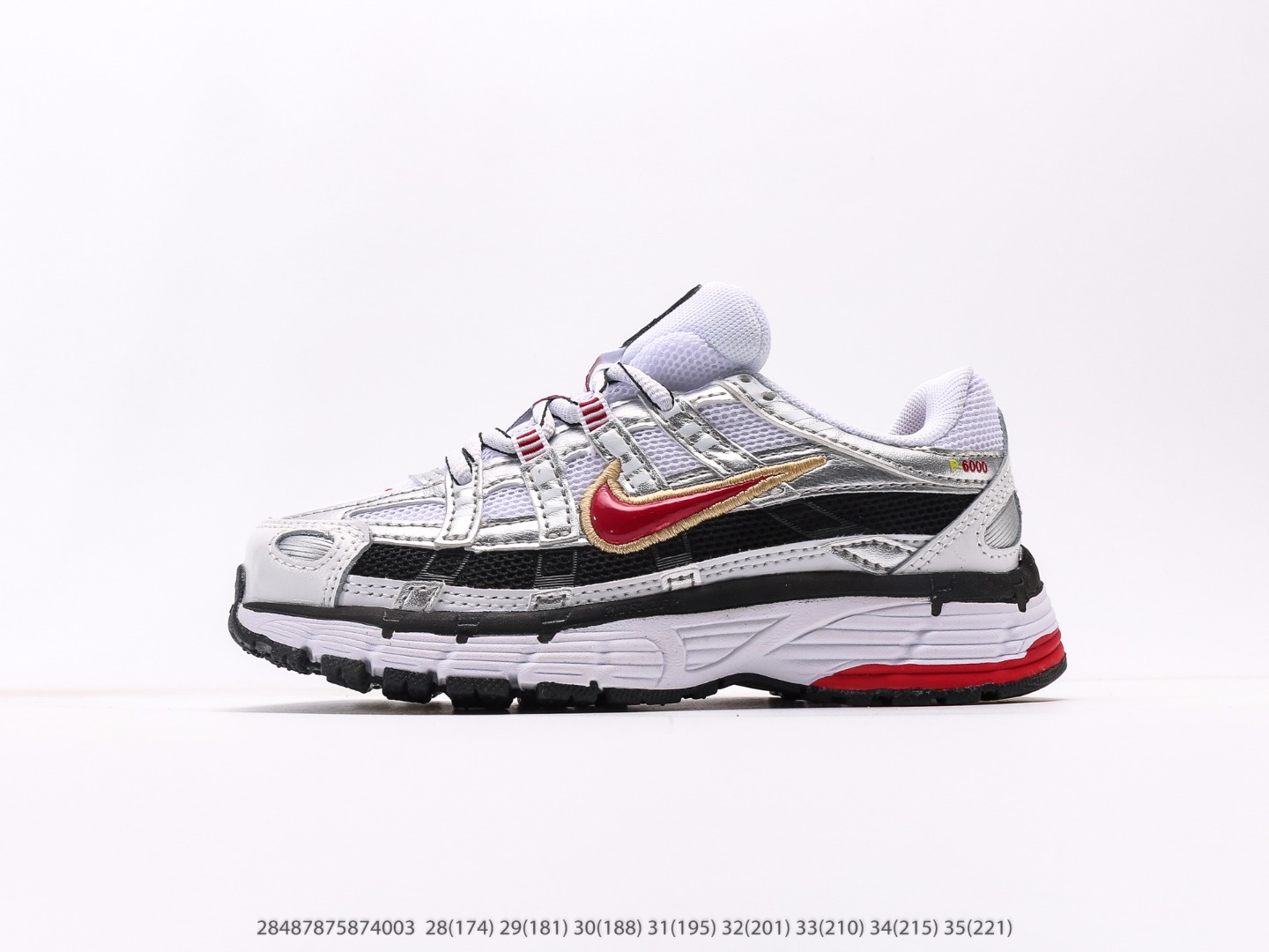 童鞋 耐克Nike P-6000Metallic Silver系列低帮复古老爹风休闲运动舒适慢跑鞋注意：图下方显示为实际脚长，单位毫米[手工测量，可能存在5毫米左右的误差] #28487875874003-选品中心
