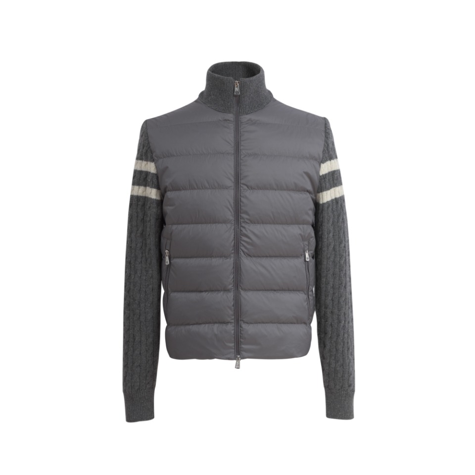 Moncler Clothing Down Jacket Sweatshirts Grey White Splicing Cashmere Goose Down Wool Fashion