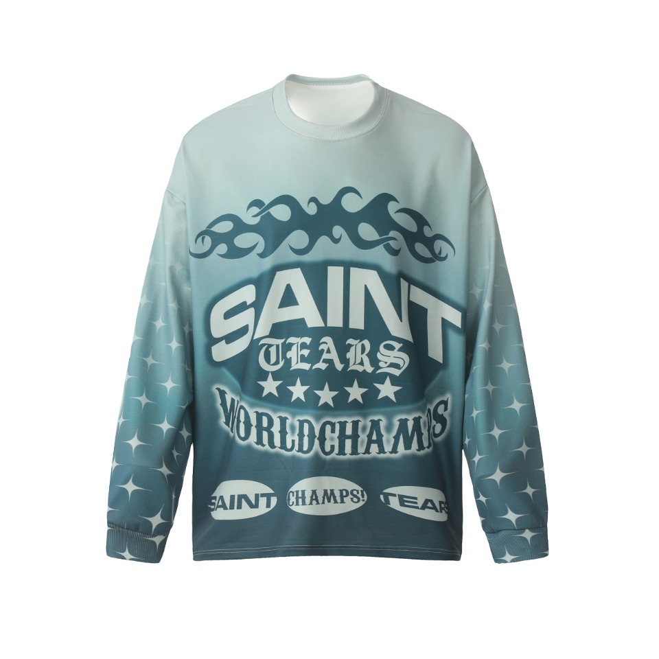 Vintage Winter T-Shirts: Saint Michael Long Sleeve Collection in Green and Blue - 图片 3